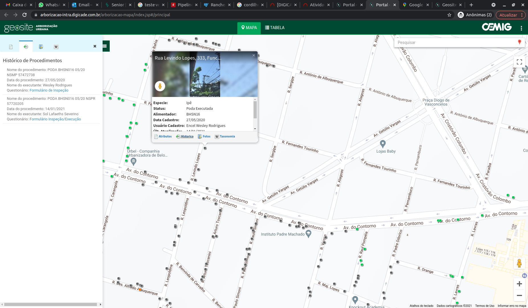 Painel do Geosite em tempo real — monitoramento de equipes de campo e ordens de serviço